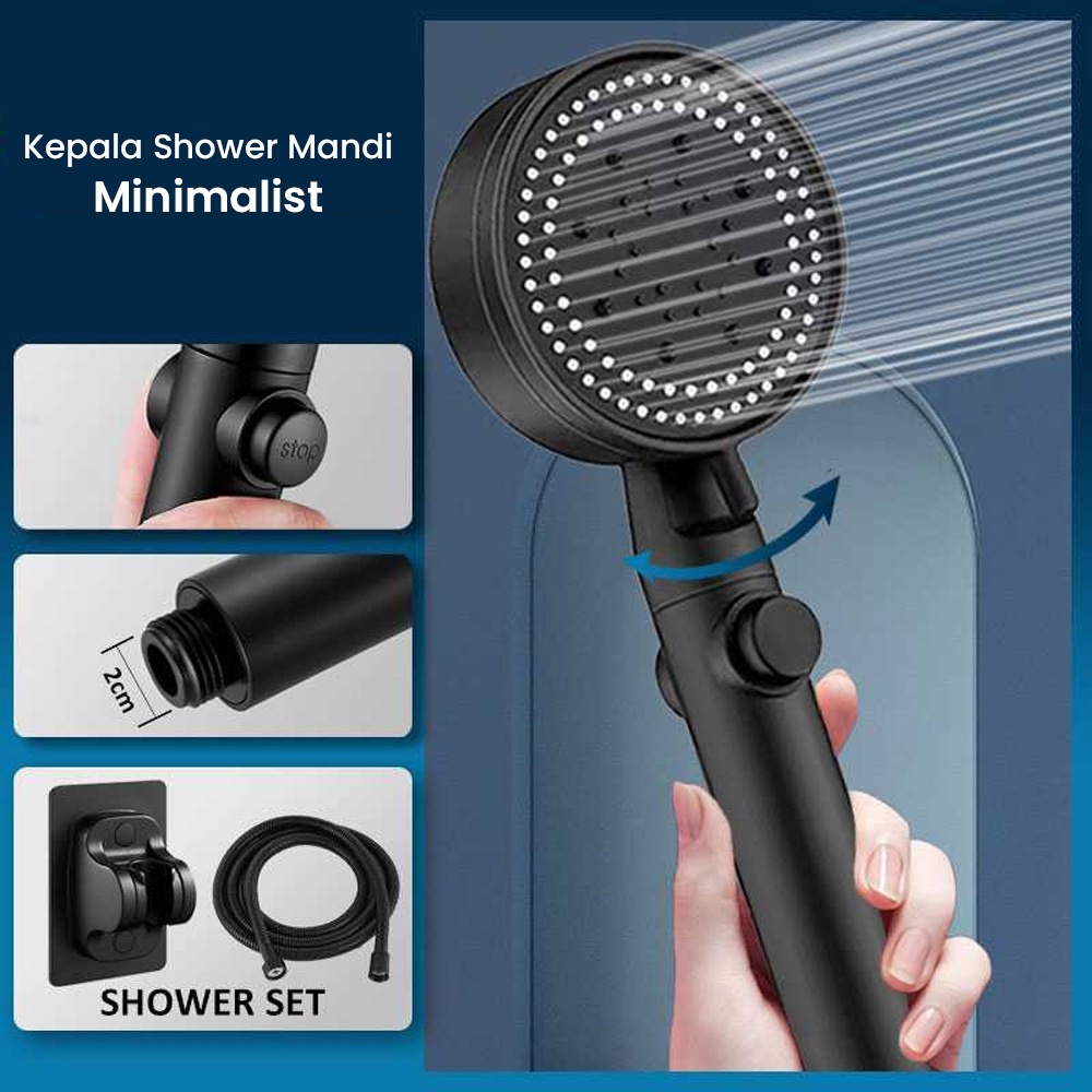 Set Kepala Shower Kamar Mandi Tekanan Tinggi Desain Minimalis Aestetik Hitam Premium