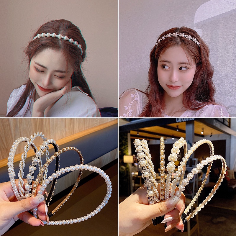 Bando Mutiara Bandana Lucu Imut Elegan Gaya Korea Aksesoris Rambut Wanita Bando Kepang Korea / Serut Scrunchie Woman Aesthetic Headband Simple Tebal Bahan Kain untuk Piknik Sekolah Kuliah Pesta Acara Nyaman Dipakai Premium