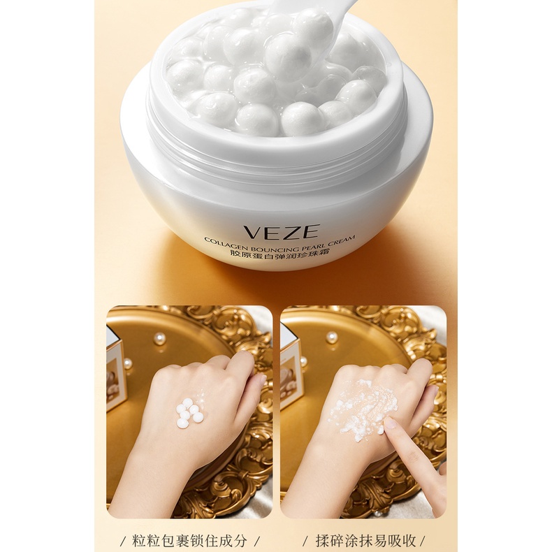 [BPOM] - Veze Collagen Bouncy Pearl Cream Whitening Moisturizing Anti-Aging Pearl Krim Wajah