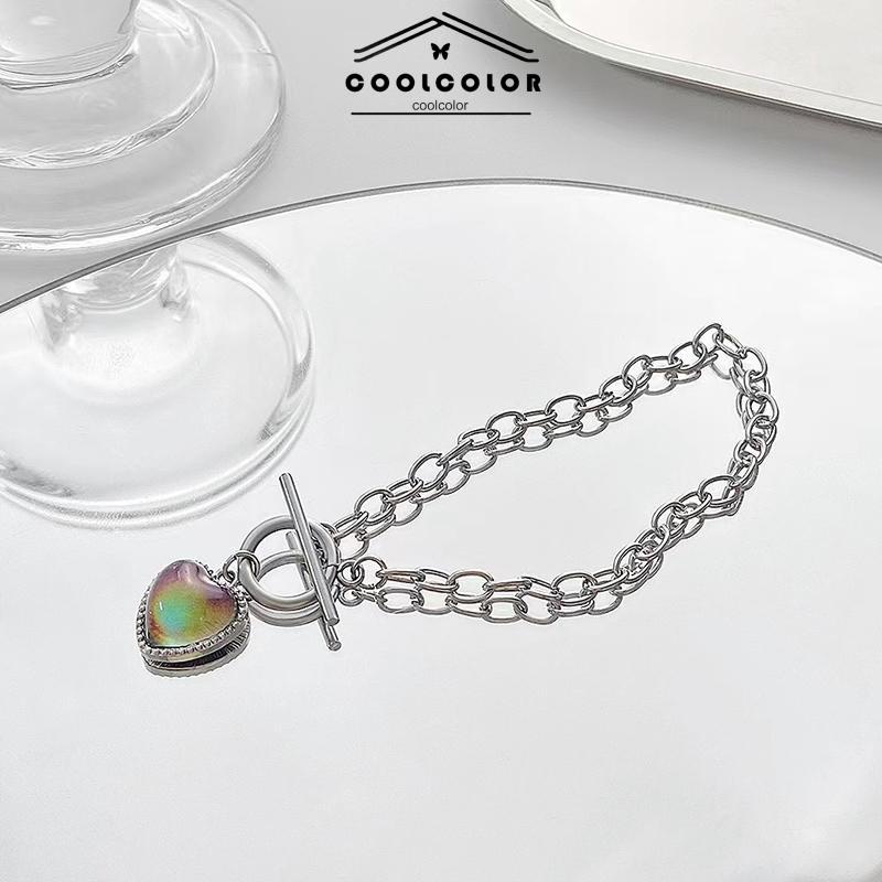 COD❤️Gelang Cinta Berubah Warna Hangat Gelang Jalan Wanita Menembak Hip Hop Perhiasan Teman Gadis Keren- cl