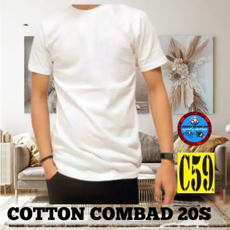 KAOS POLOS C59 cotton combad 20s PUTIH Polos/Baju Pria Wanita kaos oblong Cotton Combad 20S /KAOS PO