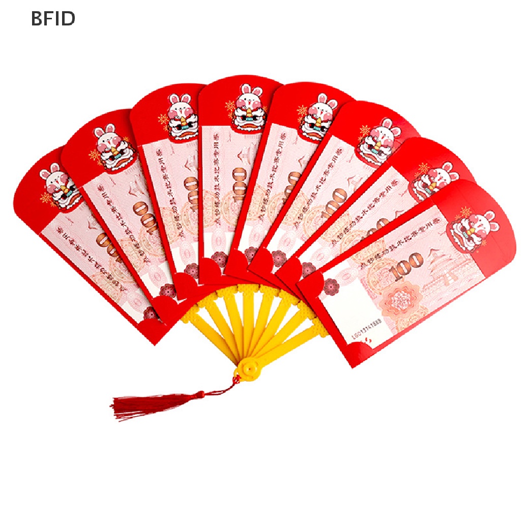 [BFID] 6per8 /10Slot Kartu Lipat Bentuk Kipas Amplop Merah2023Paket Imlek Kelinci Merah Untuk Uang Keberuntungan [ID]