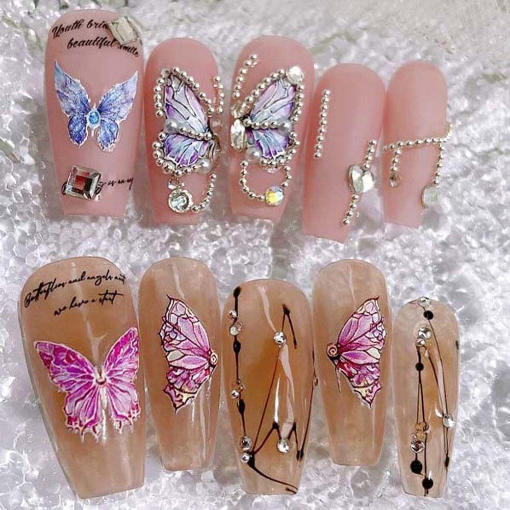 Needway Butterfly Stiker Kuku Wanita Relief Butterfly Self-adhesive Sweet Nail Art Dekorasi