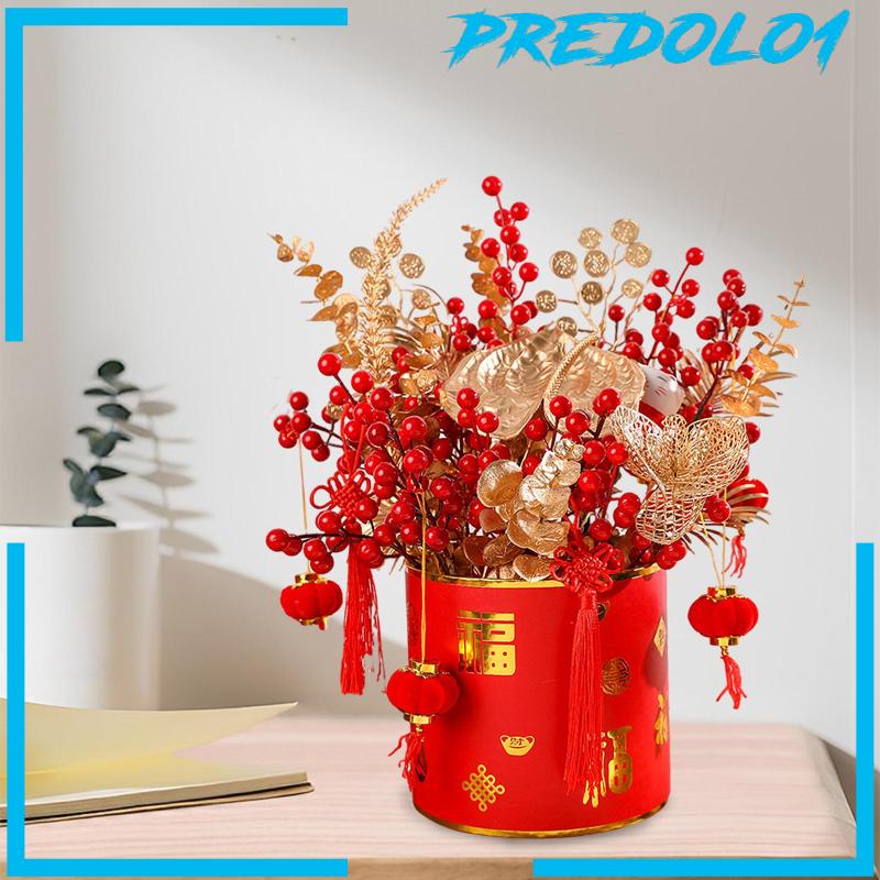 [Predolo1] Simulasi Buah Merah Pot Bunga Feng Shui Dekorasi Ringan Hias