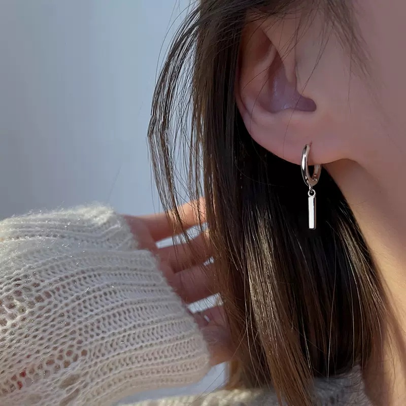 Kami Bunga Minimalis s925 Perak Kecil Strip Hoop Anting-Anting Untuk Wanita Gadis Korea Tongkat Menjuntai Anting-Anting Sederhana Fashion Perhiasan Telinga