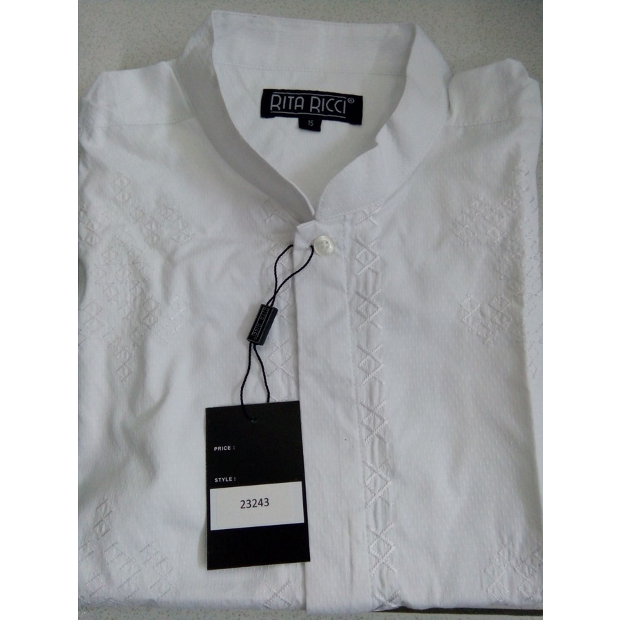 Promo  Kemeja Koko RITA RICCI bordir putih lengan panjang ukuran S- big size