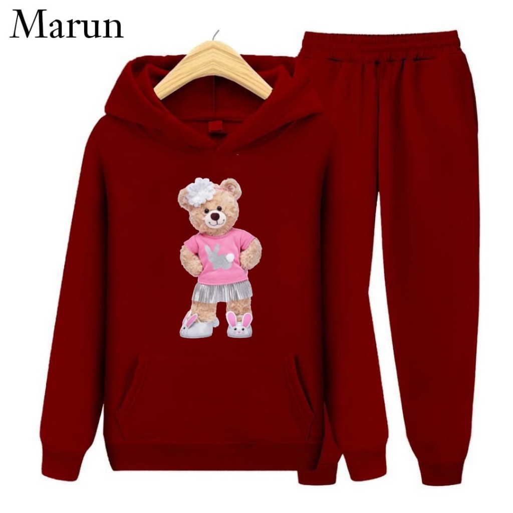 Hzl_outfit Setelan Sweater Hoodie Anak Perempuan Bear Bunny Skirt/Setelan Hoodie Anak Perempuan COD