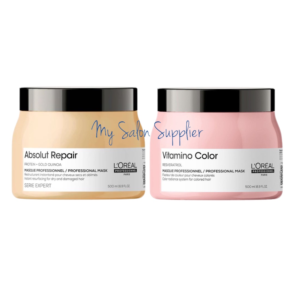 Loreal Serie Expert VITAMINO COLOR / LIPIDIUM ABSOLUT REPAIR Hair Mask / Masker Rambut 500ml