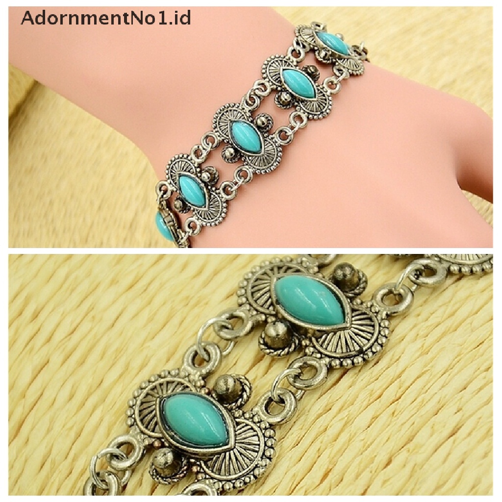 [AdornmentNo1] Sexy Bohemian Fashion Wanita Perak Turquoise Bangle Gelang Pergelangan Tangan Band Perhiasan [ID]