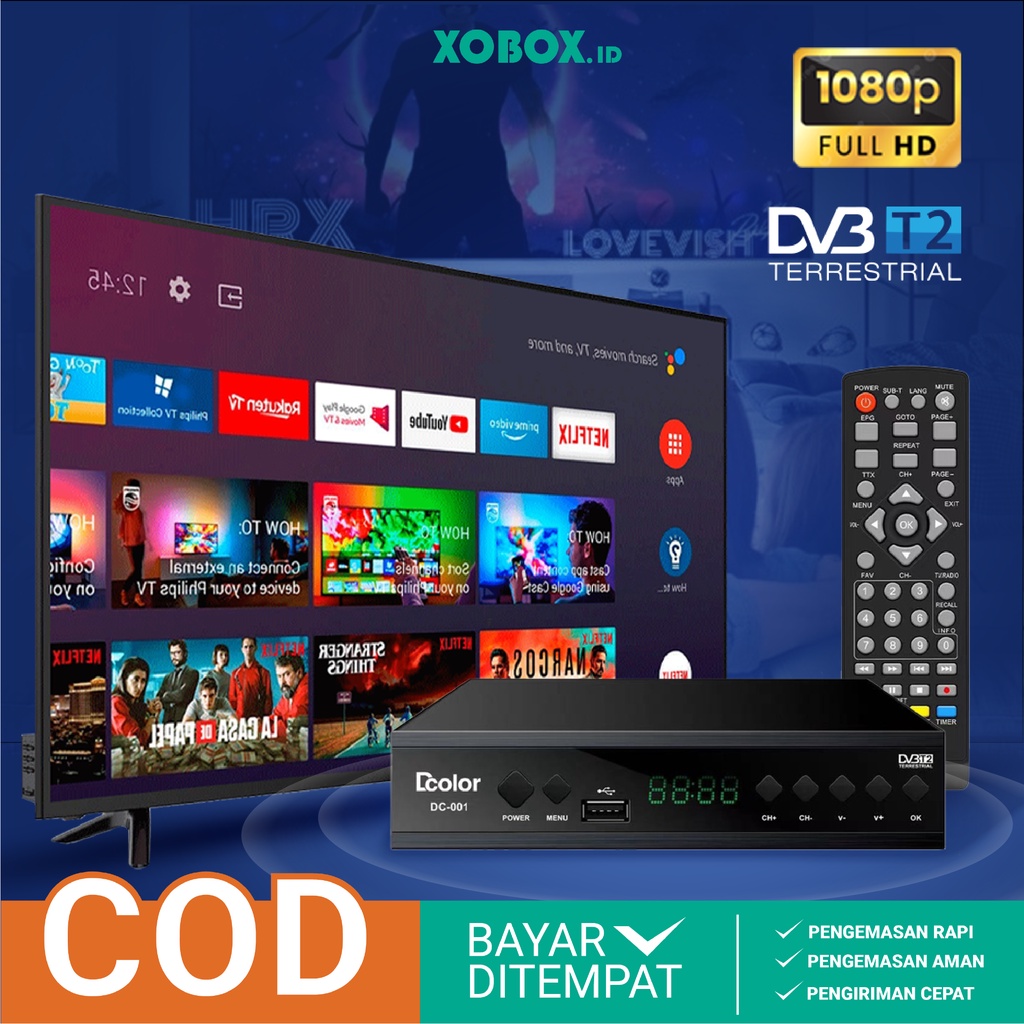 Set Top Box TV Digital DColor DVB T2 Super HD Receiver TV Antena Penerima Siaran Digital STB-DC001 - XOBOX