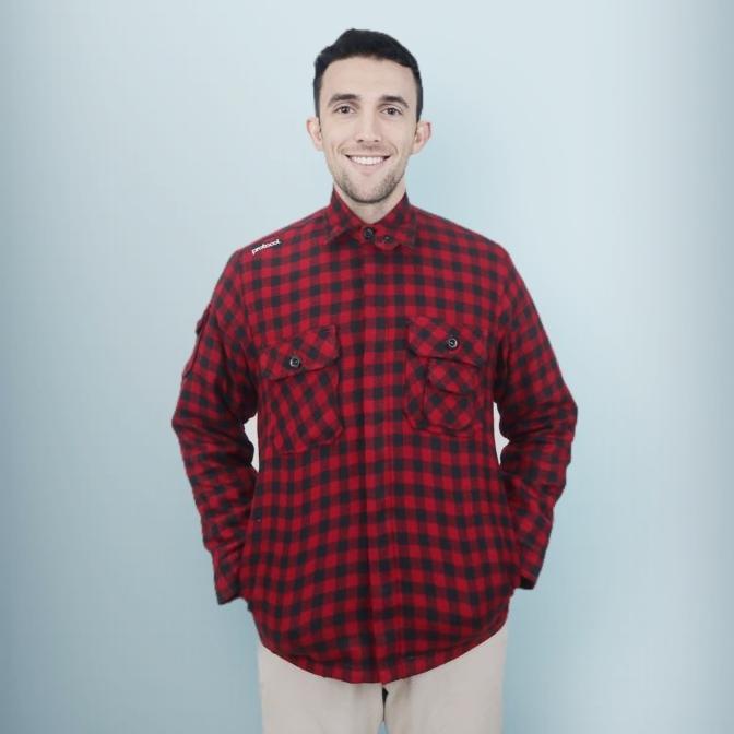 Kemeja jaket motor Protocol 3 lapis wool goretex flanel anti angin air