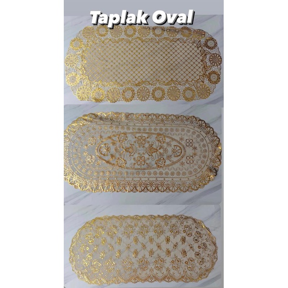 Taplak meja hias Tamu Oval Persegi Panjang Kotak PVC Warna Gold Anti Air Murah