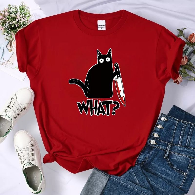 Kaos Wanita Baju Oblong Cewek Lengan Pendek Atasan Dewasa Tshirt Oversize kucing Cod