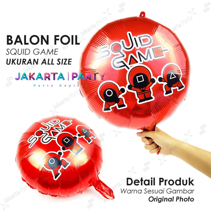 Balon Foil Bulat Squid Game Merah / Balon Karakter Bulat