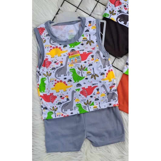 stelan baju bayi laki laki perempuan lucu murah motif DINO LAND KUTUNG 3-18 bulan