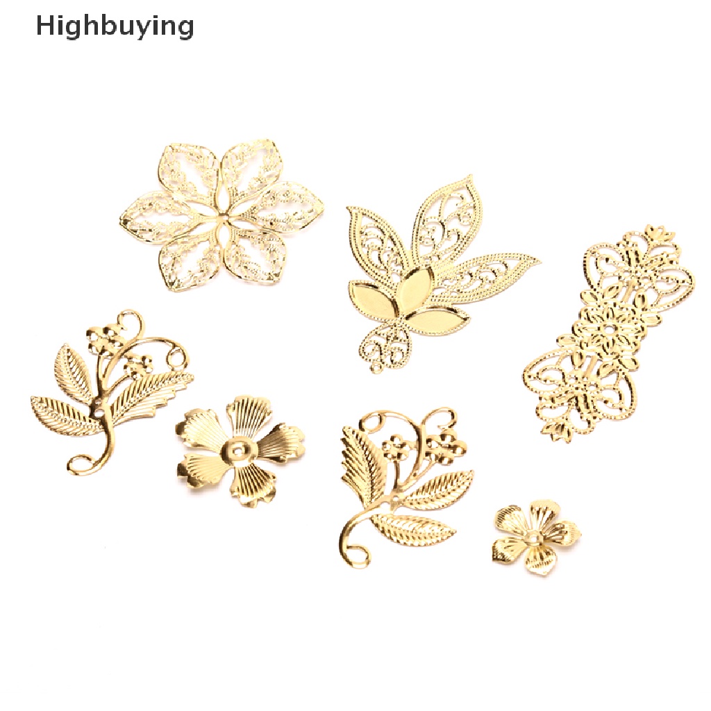 Hbid 50Pcs Vintage Metal Leaf Kerawang Bunga Slice Ch DIY Craft Membuat Perhiasan Glory