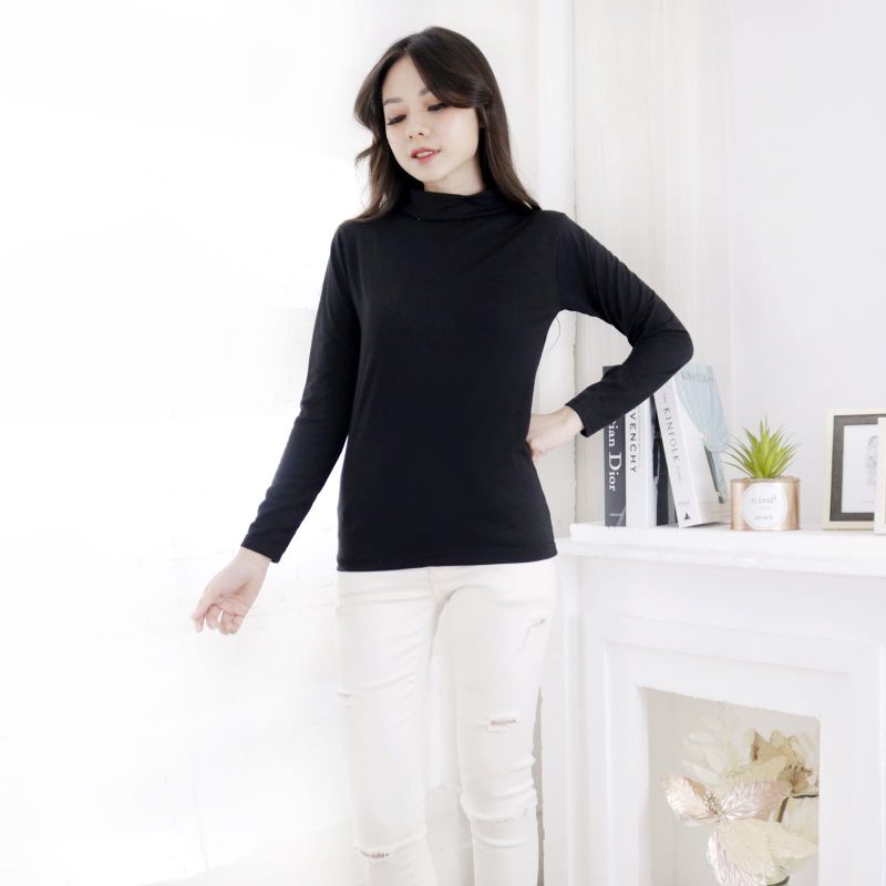 kaos manset wanita/atasan kaos dalaman lengan panjang/leher tinggi/bisa COD