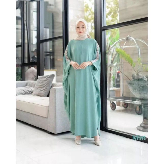Trend &amp; Modren Fashion Karina Kaftan Baju Wanita Masa Kini Terbaru Baju Lebaran 2023 Aplikasi Renda Warna Hitam Navy Purple Mint