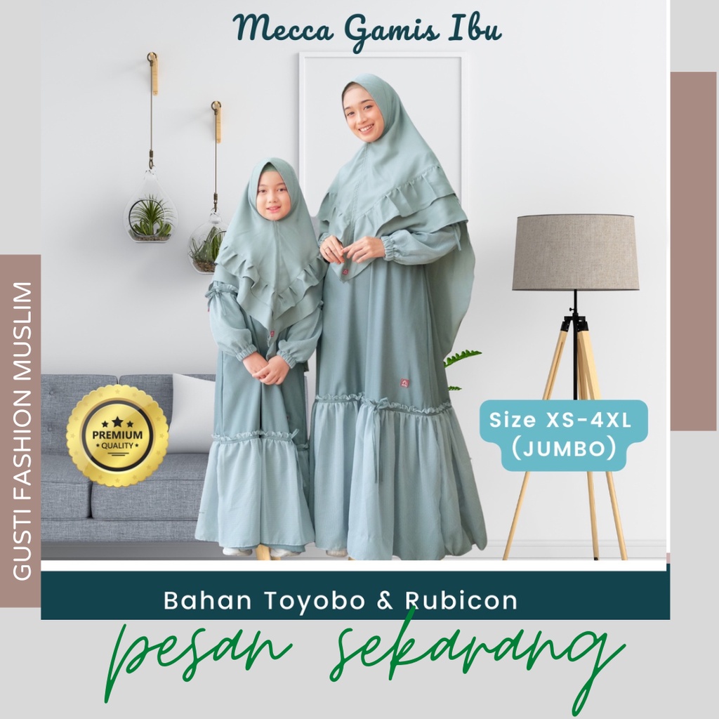 Gamis Pasangan Ibu Dan Anak Warna Sage Green Lebaran Kekinian Dress Couple Pasangan Ibu Dan Anak  Uk