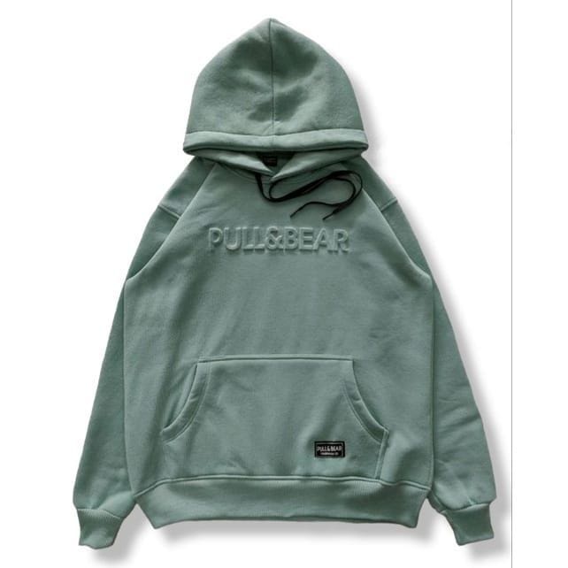 Jaket Sweater Hoodie Pull And Bear Distro Premium - Jaket Hoodie PullBear Hijau Mint Logo 3D Sablon Embossed Font Timbul Premium Unisex