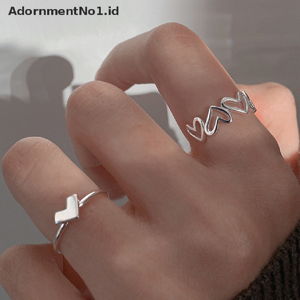 [AdornmentNo1] 2 Pcs Fashion Berongga Keluar Cinta Hati Cincin Kepribadian Geometris Cincin Pembukaan Cincin Niche Jari Telunjuk Cincin Fashion Perhiasan Hadiah Rings [ID]