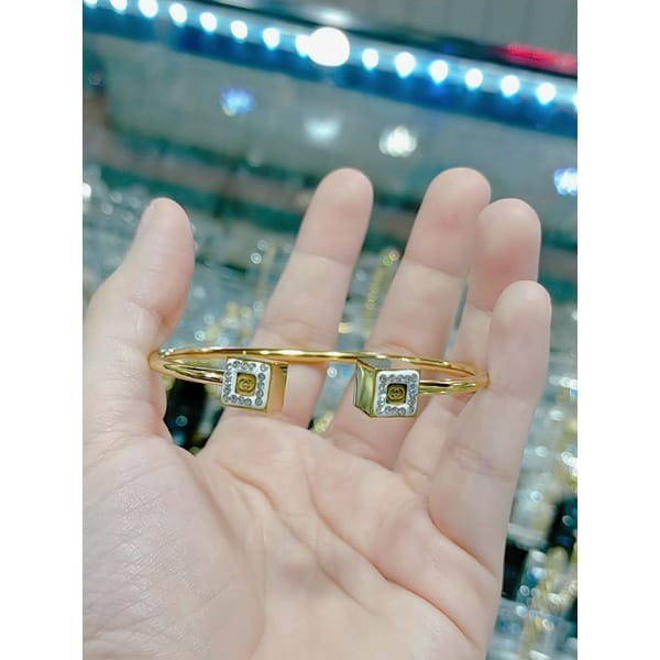 Gelang Bangle Titanium Anti Karat Berlian Permata Lapis Emas Perhiasan Kado Lahiran