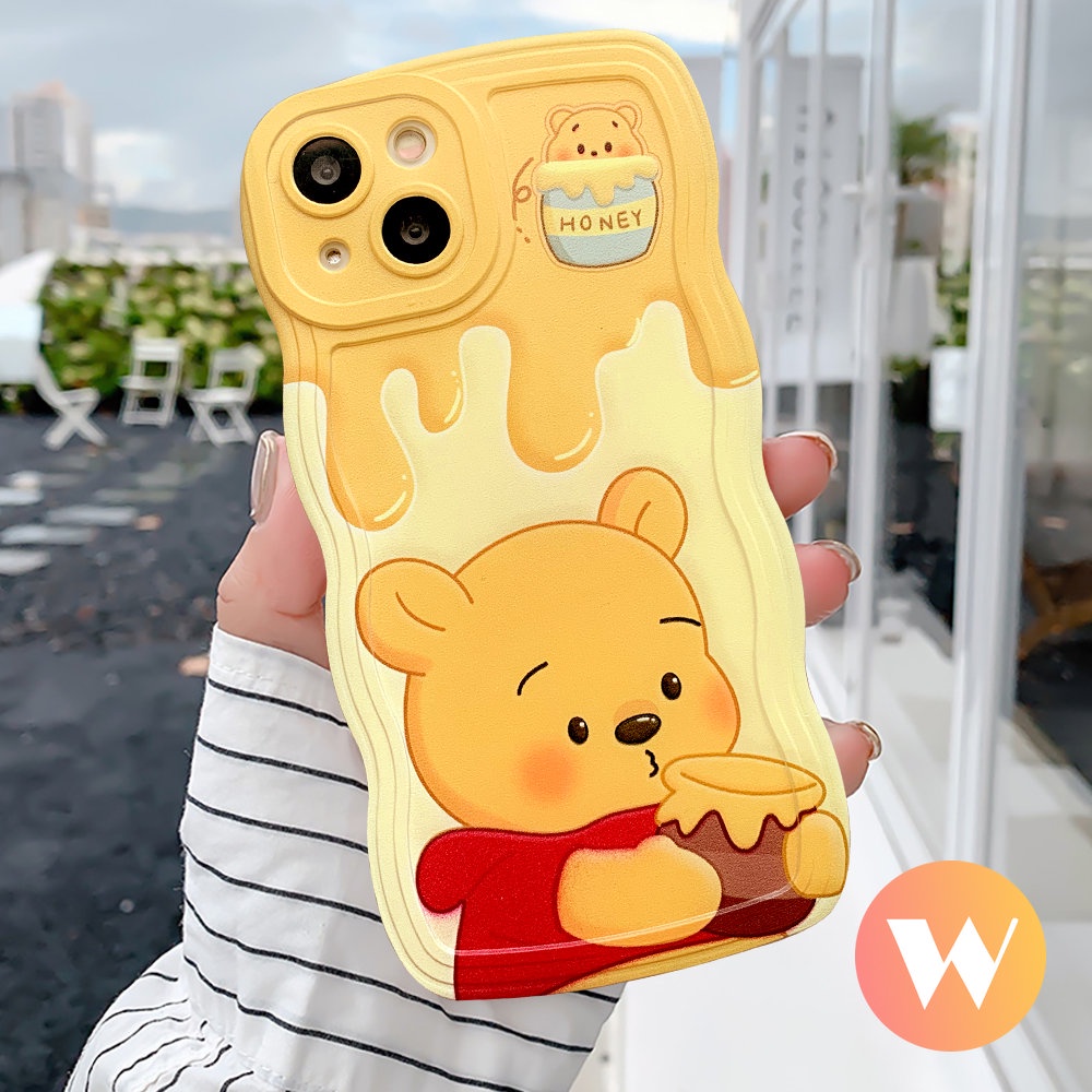 Realme C33 C21Y C35 C15 C12 C25Y C30 C25 C17 C11 C20 10 7i 5i 8Pro 9i 8 8i C20A C25s 6i 7 5 9Pro+9c3 Winnie The Pooh Lucu Kartun Strawberry Bear Manyo Soft Tpu Wavy Edge Case