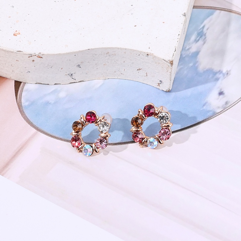 Pernikahan Pacaran Ulang Tahun Aksesoris Hadiah Glaring Zirkon Alloy Set Perhiasan Indah Pink Wanita Stud Anting Berwarna Berlian Imitasi Liontin Kalung