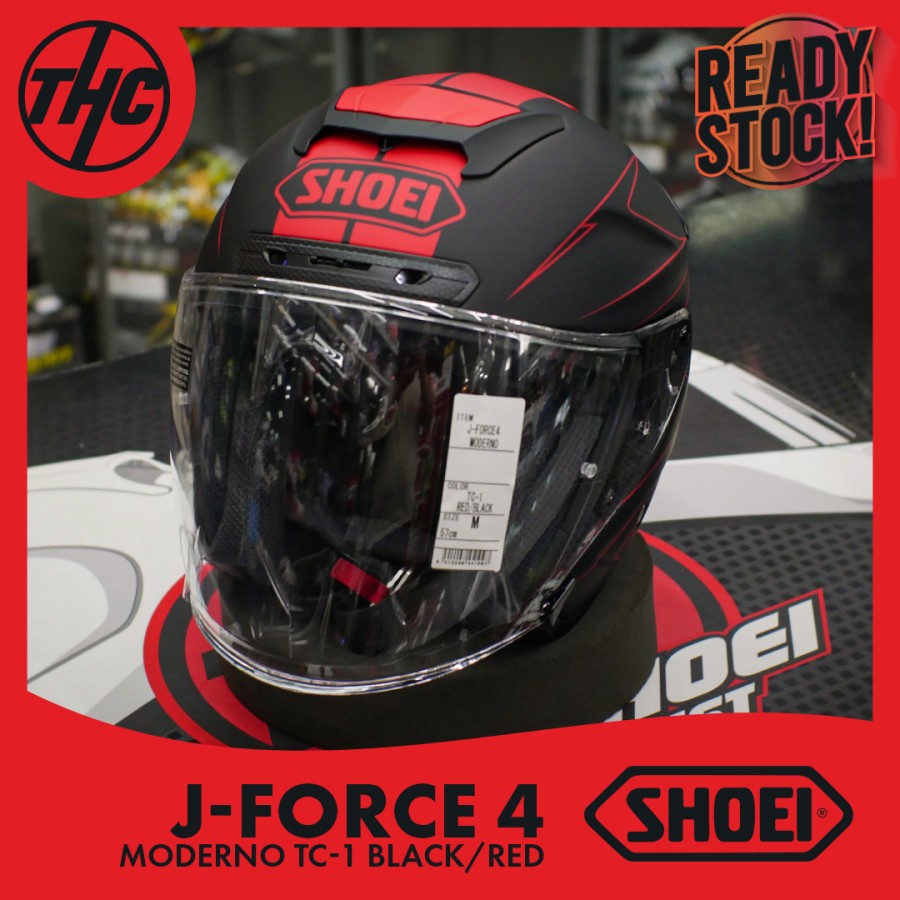 SHOEI J-FORCE 4 MODERNO TC-1 BLACK RED J FORCE IV HALF FACE HELM