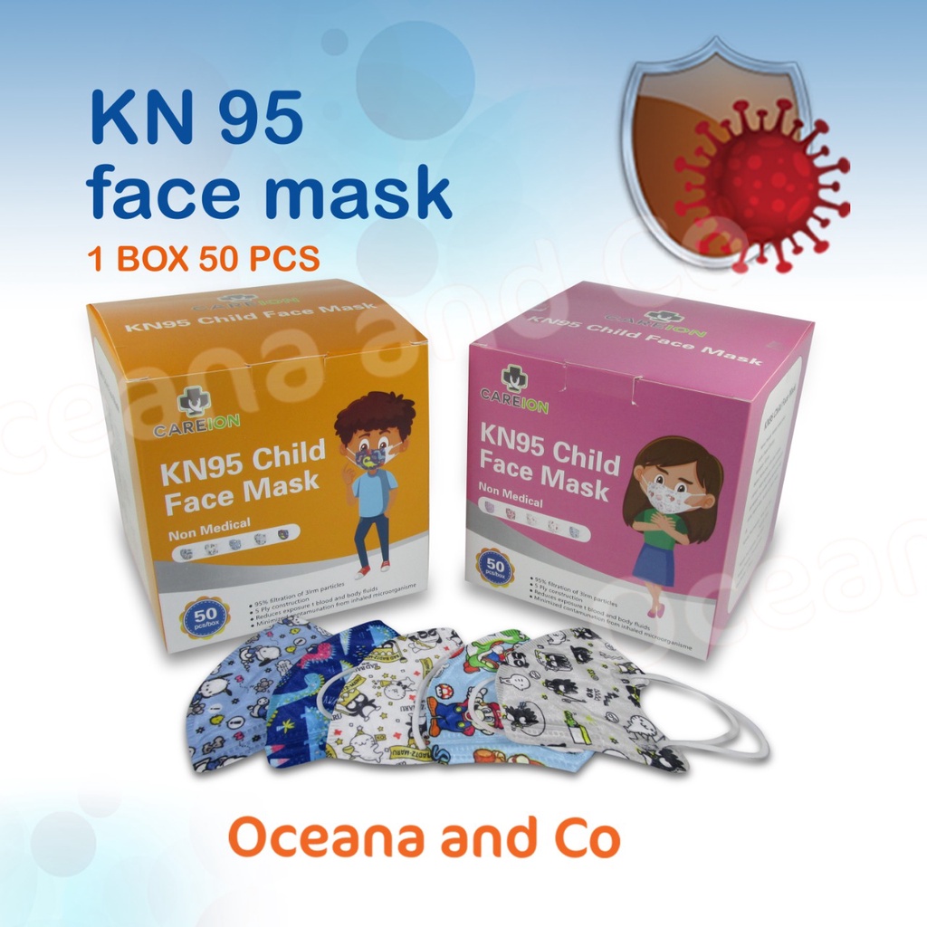 Masker Anak KN95 CAREION 5PLY 50PCS Motif Karakter Cowok Cewek