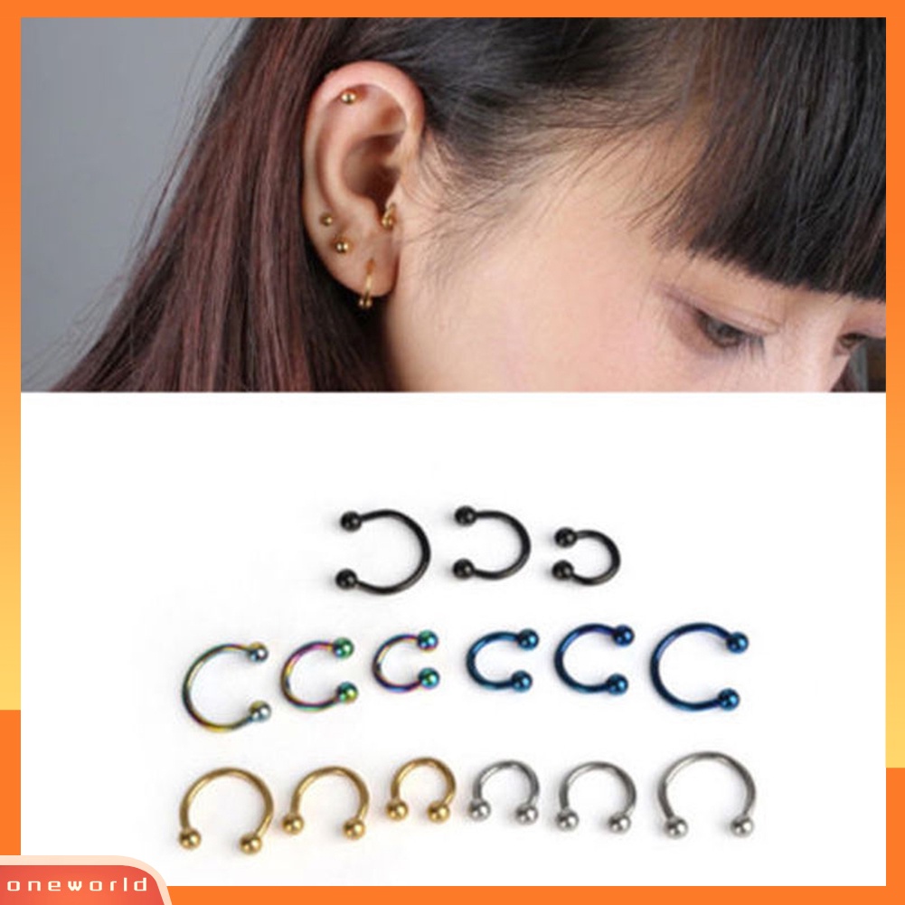 [oneworld] 10pcs Stainless Steel Tapal Kuda Bar Bibir Hidung Septum Cincin Telinga Stud Tindik Tubuh