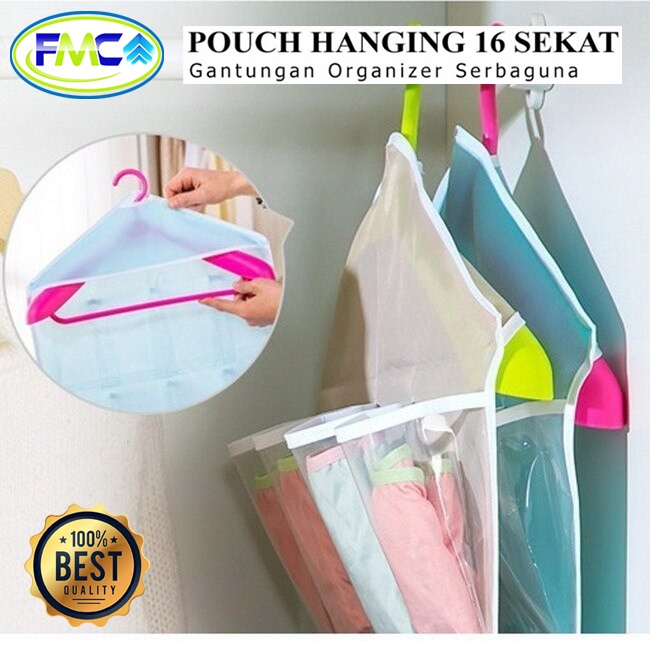 Gantungan 16 Sekat Gantungan Celana Dalam 16 Sekat Pouch Hanging Organizer Gantungan Serbaguna 16 Sekat Wadah Gantung Kaos Kaki Korean Underwear Pouch