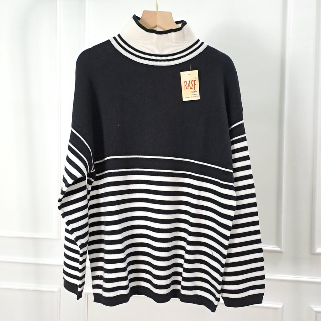 Aleeya Stripes Sweater Top Knit Long Sleeve - Baju Rajut Wanita Lengan Panjang - 16964