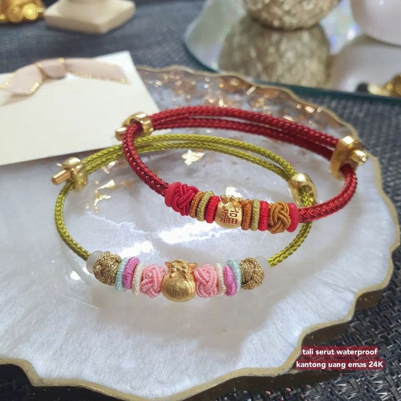 gelang charm hongkong pandora kawat serut adjustable gelang variasi emas 24k 999 baby mini kantong u