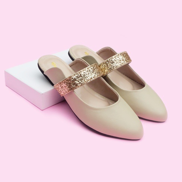 Flatshoes SEPATU WANITA BIG SIZE FLAT SHOES CLARRA CREAM JUMBO 41 42 43 44 - 41(I9Z8) Flat Shoes Wan