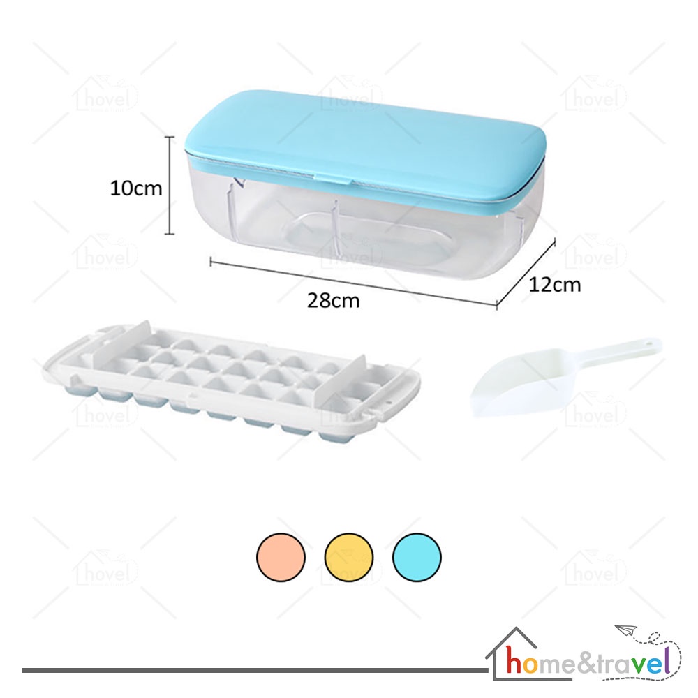 HOVELSHOP Cetakan Tempat Es Batu Silikon Kotak Ice Cube Tray Container Dengan Wadah