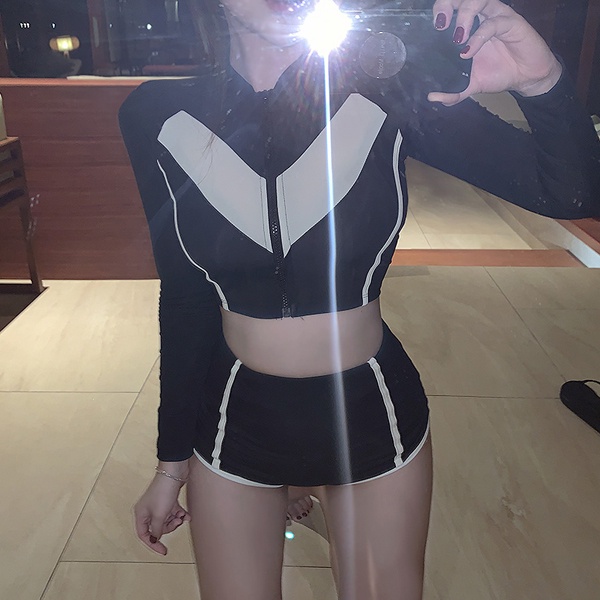 【AMY J】Sporty Long sleeve zipper Set Swimsuit 7503