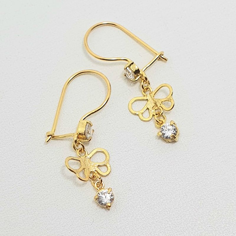 Anting Desi Emas Muda Bandul Kupu Kupu Mata Putih 1 Gram