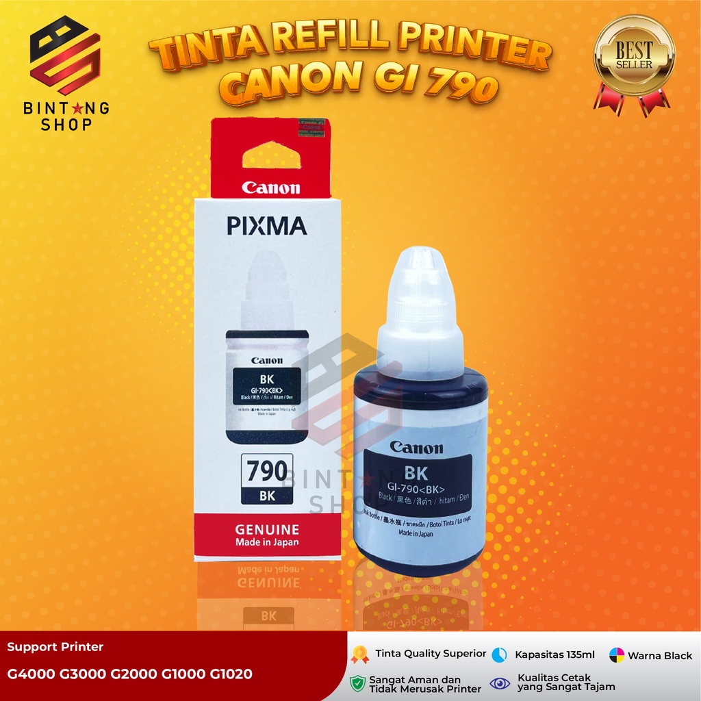 Tinta Canon Gi 790 Black Tipe Printer G1000 G2000 G2020 G3000 G4000 G1010 G2010 G3010