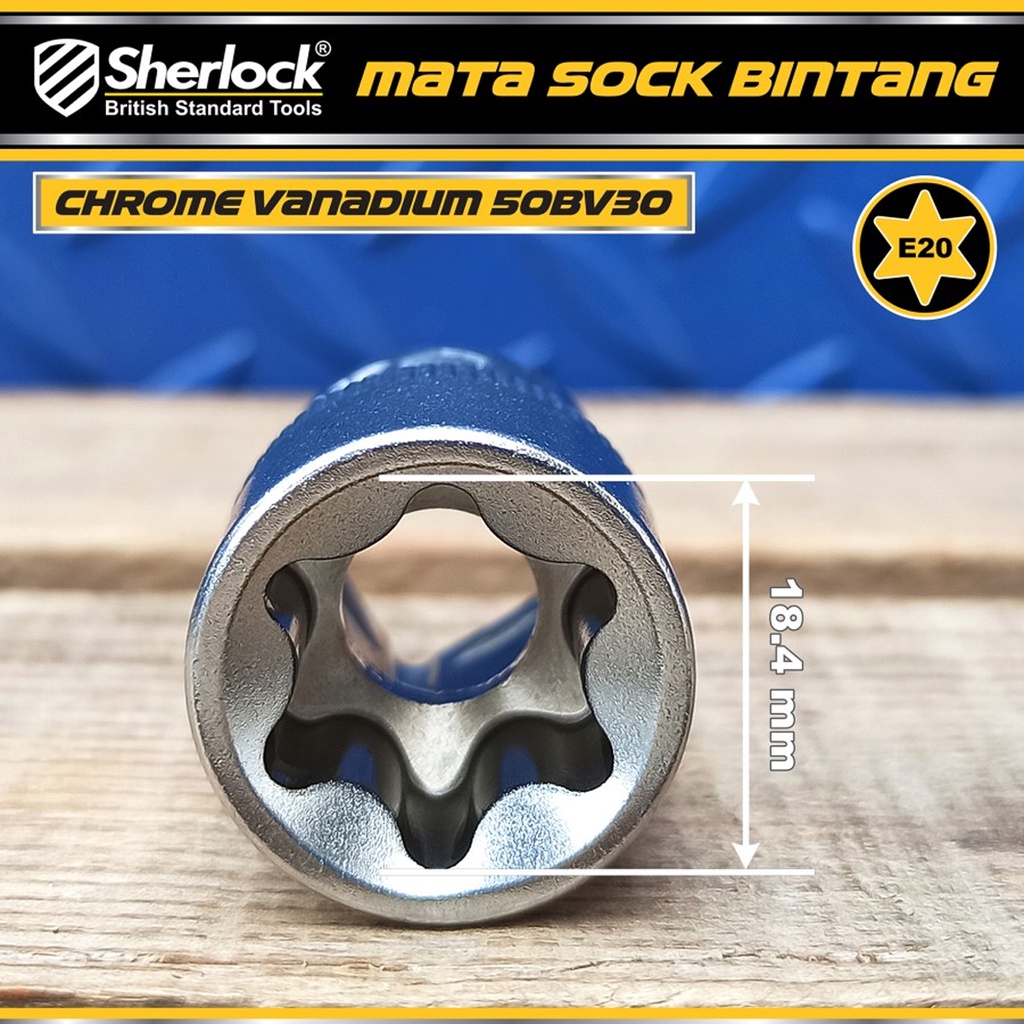 Kunci Shock Bintang Sok E20 1/2 inch Drive Star Socket Sherlock