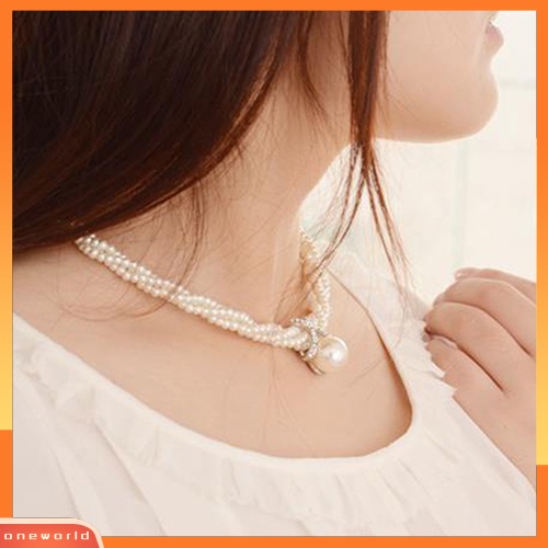 {oneworld} Wanita Fashion Liontin Rantai Choker Mutiara Imitasi Pernyataan Kalung Perhiasan