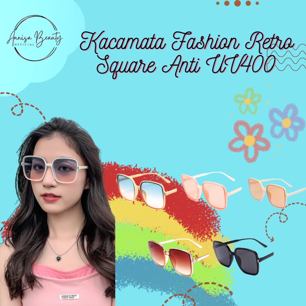 Kacamata Wanita Kotak Korean Fashion Retro Square Anti UV400 Terbaru Kacamata Sunglasses Import