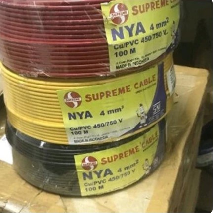 Kabel listrik kawat tunggal NYA 4 mm / 4mm Supreme 100 m roll