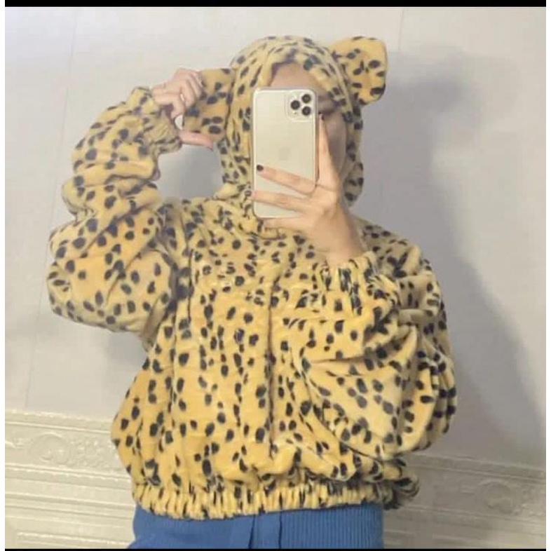 JAKET OVERSIZE SHERPA BEAR WANITA HOODIE CROOPED PREMIUM