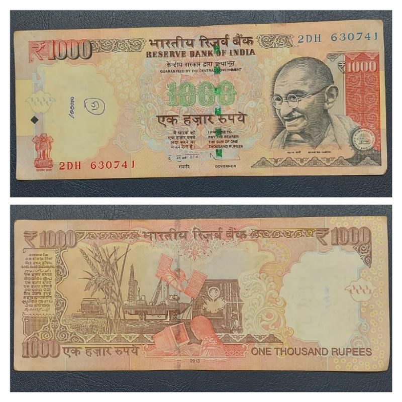 Uang Negara India nominal 1000 Rupe Kondisi uang AXF Mahatama Ghandi Original 100%