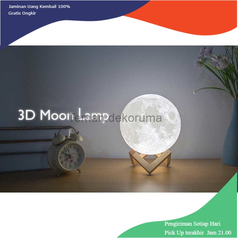 TD - LMP OUIO Lampu Tidur Bulan 3D Printed Moon Night Light Lamp 3 Color 1W - OU15