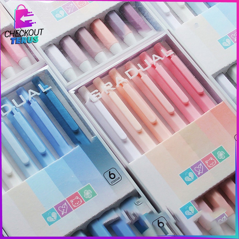 CT A48 Pulpen Gel Mekanik 6IN1 Motif Polos Warna Pastel Alat Tulis Pena Cair 0.5mm Perlengkapan Sekolah Korean Style Import