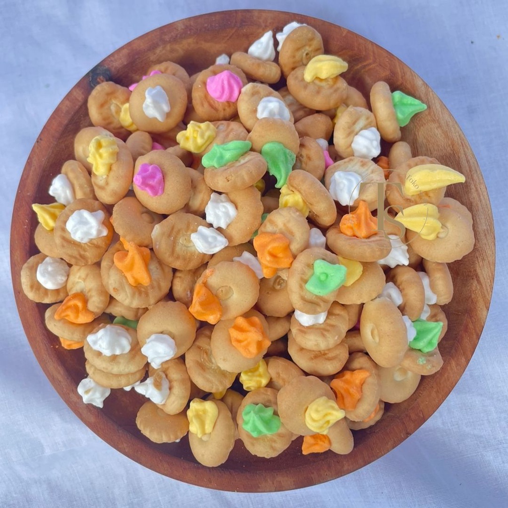 Biskuit gem rose 250 gr Kue Kancing Monas gembrose kembang gula warna warni biskuit camilan jadul keripik manis