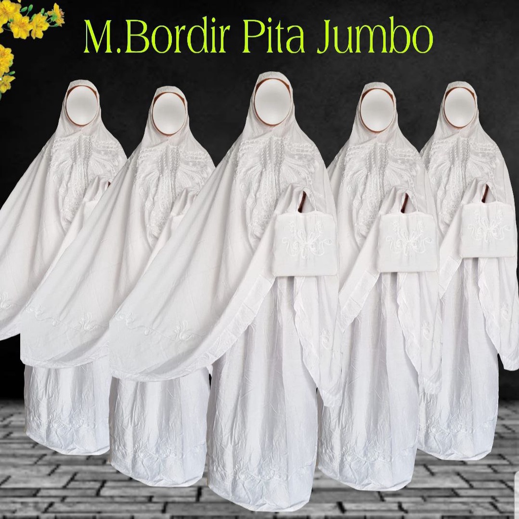 MUKENA RAYON PUTIH POLOS BORDIR PITA