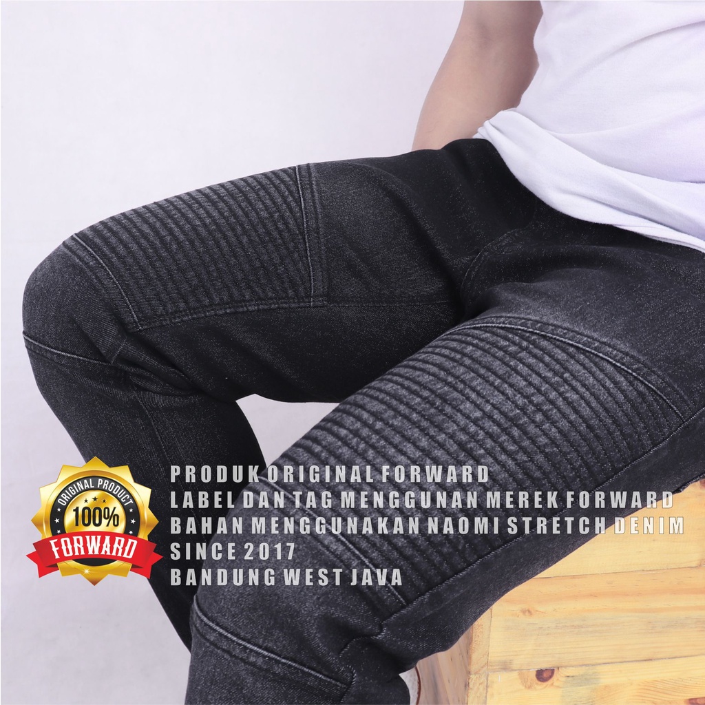 FORWARD System Celana Jeans Bikers Pria Skinny Jeans Panjang Bikers Rider Ripped - Celana Jeans Pria Sobek Lutut Ripped - Jeans Celana Panjang Hitam Pria Street - Celana Bikes Snow - Celana Snow Pria FRWD